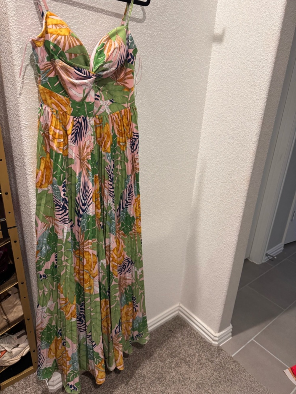 Green Pink & Yellow Tropical Maxi Dress